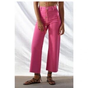 Zara Women’s 4 Marine Straight Pink Wide Leg Raw Hem Jeans High Rise